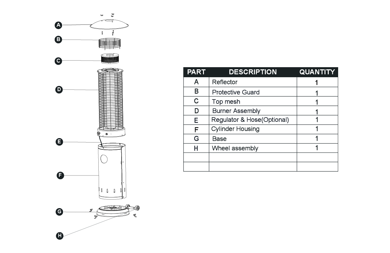 Outdoor Glass Tube Patio Heater Assembly Instruction-01-01